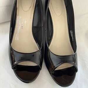 Nickels (Mariah) black patent open-toe wedges shoes - 10M
